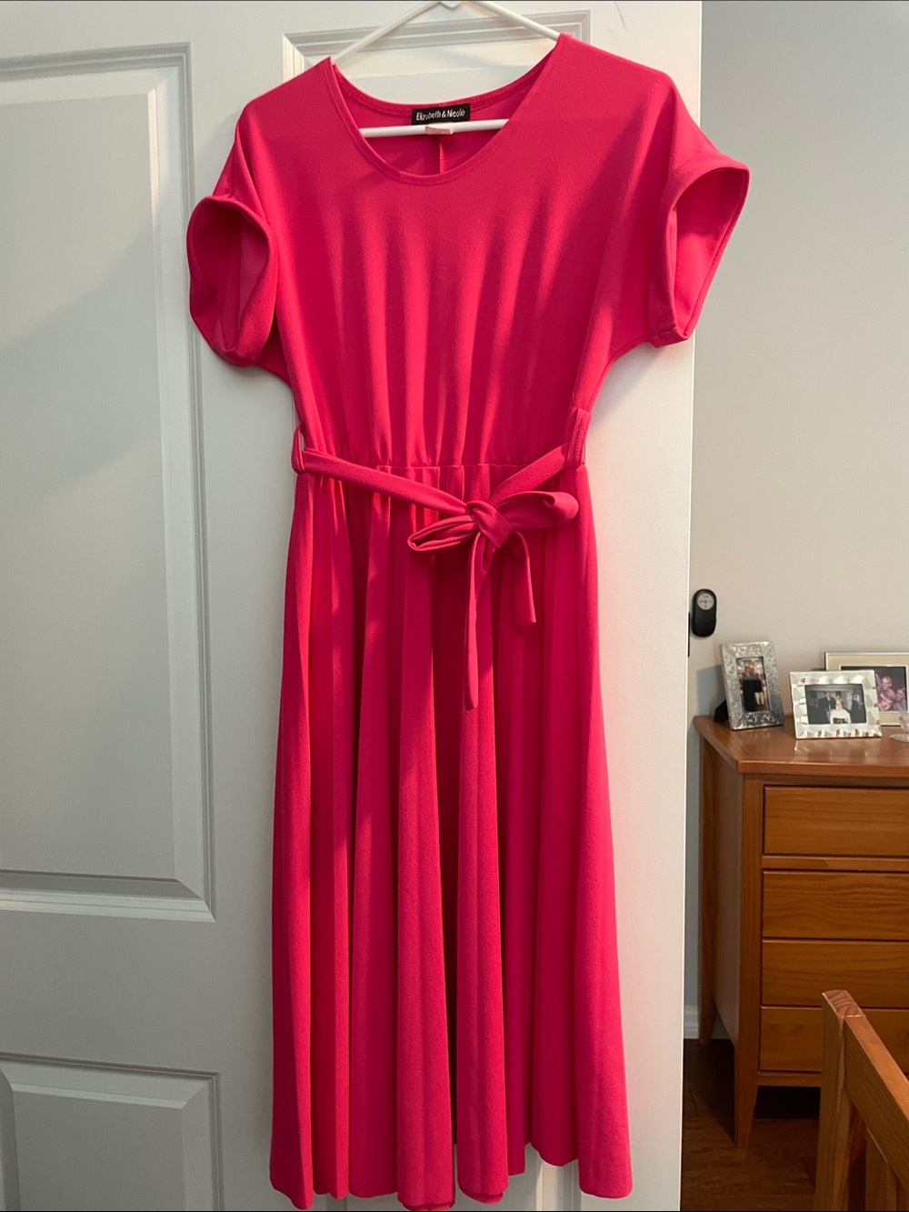 Elizabeth &Nichole Hot Pink Belted Midi Dress